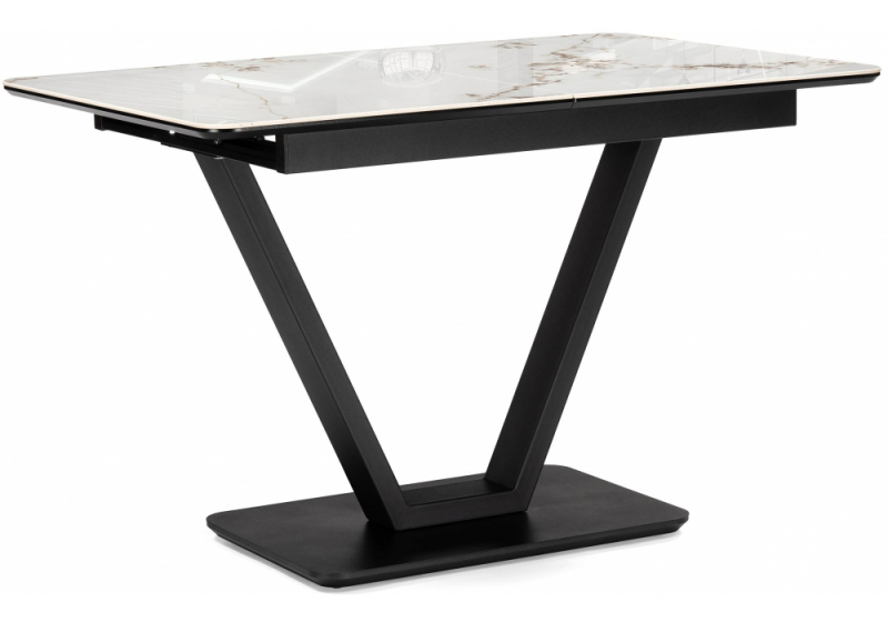 Керамический стол Бугун 120(160)х80х77 белый мрамор глянец / черный (80x77). 