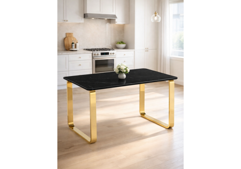 Керамический стол Селена 4 140х80 черный мрамор / золото (80x77)